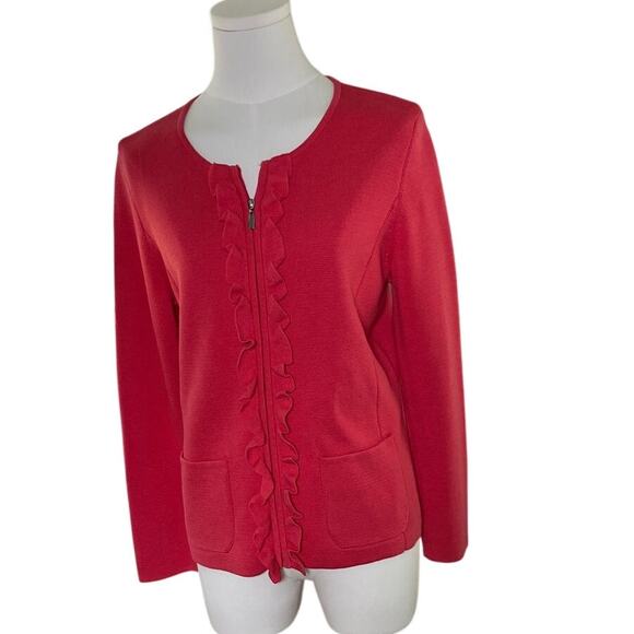 Talbots Coral Ruffle Zip Cardigan Sweater Small NWT Classiccore Preppy - Picture 1 of 10